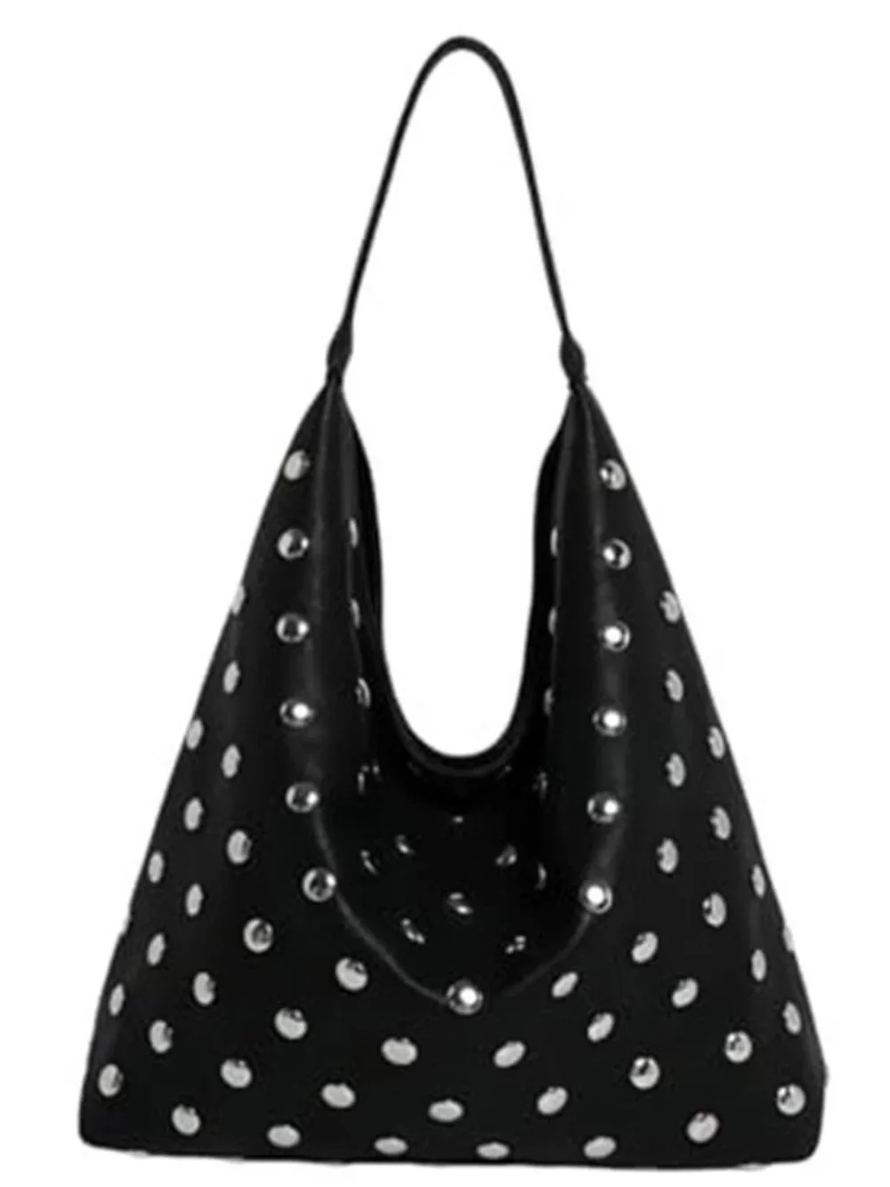 Black Studded Vegan Leather Hobo Bag Y2K Slouchy Punk Shoulder Purse